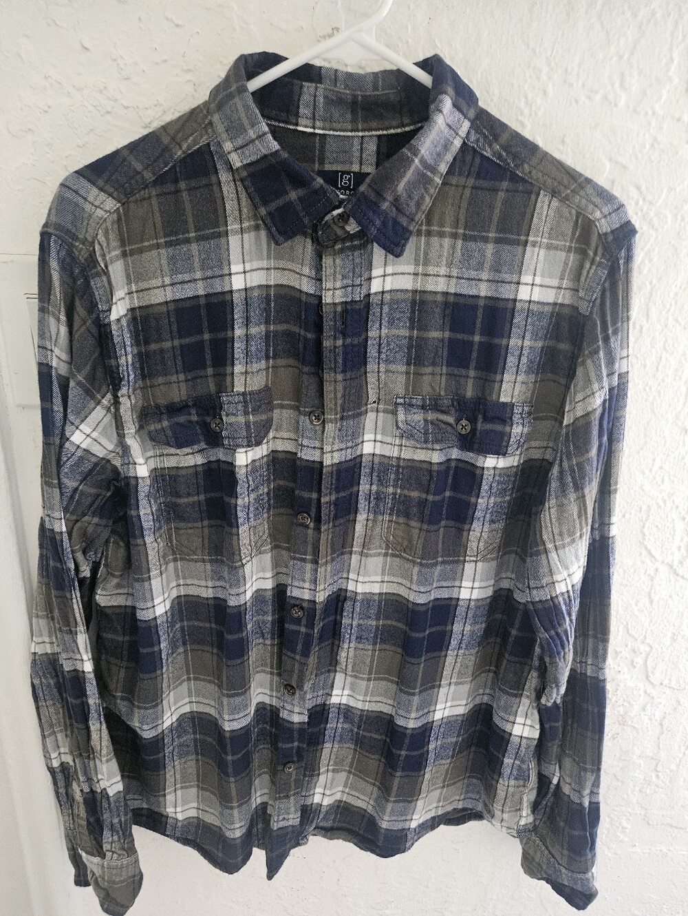 George Blue and Gray Plaid Button-Down Shirt (L)